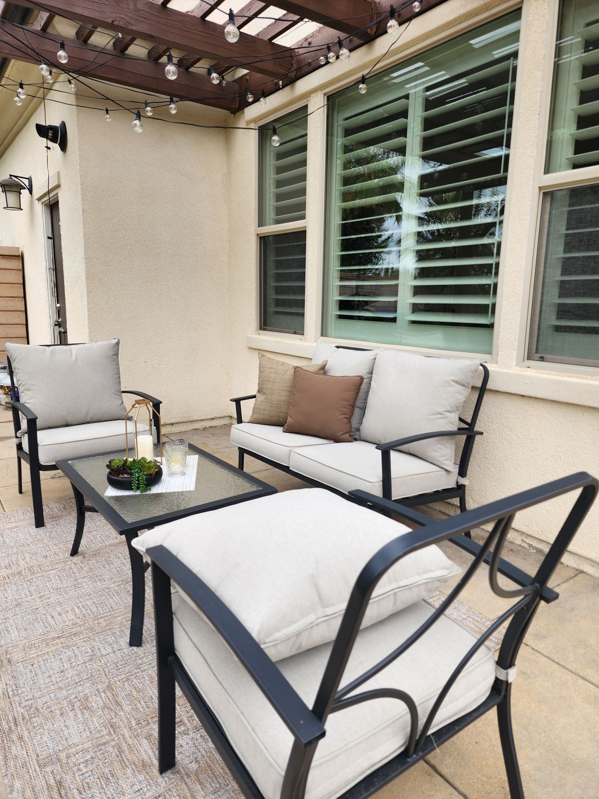 Staged pergola patio lounge at a Lake Forest home staged by Staging OC